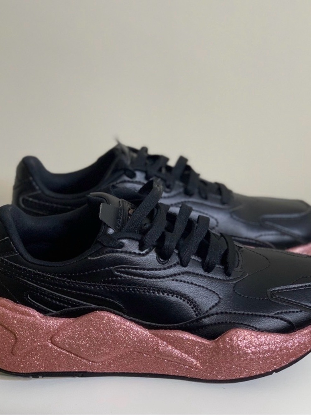 Puma Black Sneakers with Rose Gold Glitter Midsole